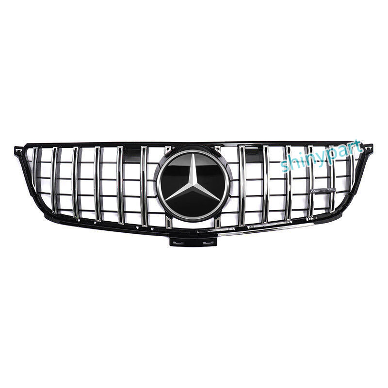 Shinyparts18 Front Bumper Grille For 2012-2015 Mercedes W166 ML350 – GT R Style, Chrome/Black, W/ Emblem & AMG Logo